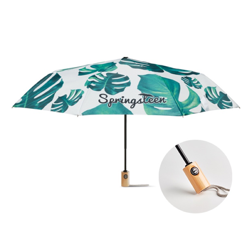 Parapluie pliable sur-mesure, poignée bois